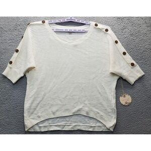 Misia Sweater Top Womens‎ 2X Tan Knitted Short Sleeve Shoulder Button Round Neck